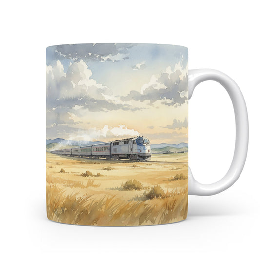 Lokomotiva v poli akvarel