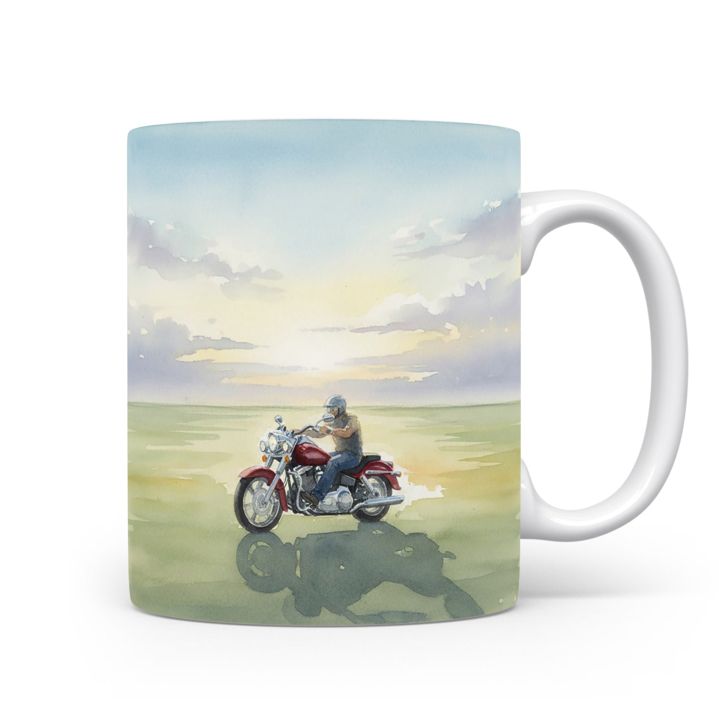 Motorka na horizontu při západu slunce