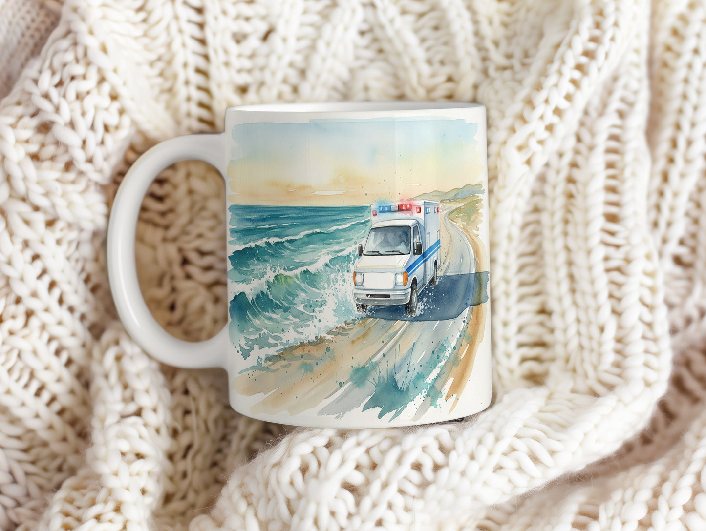 Hrnek s ambulancí na pobřežní silnici