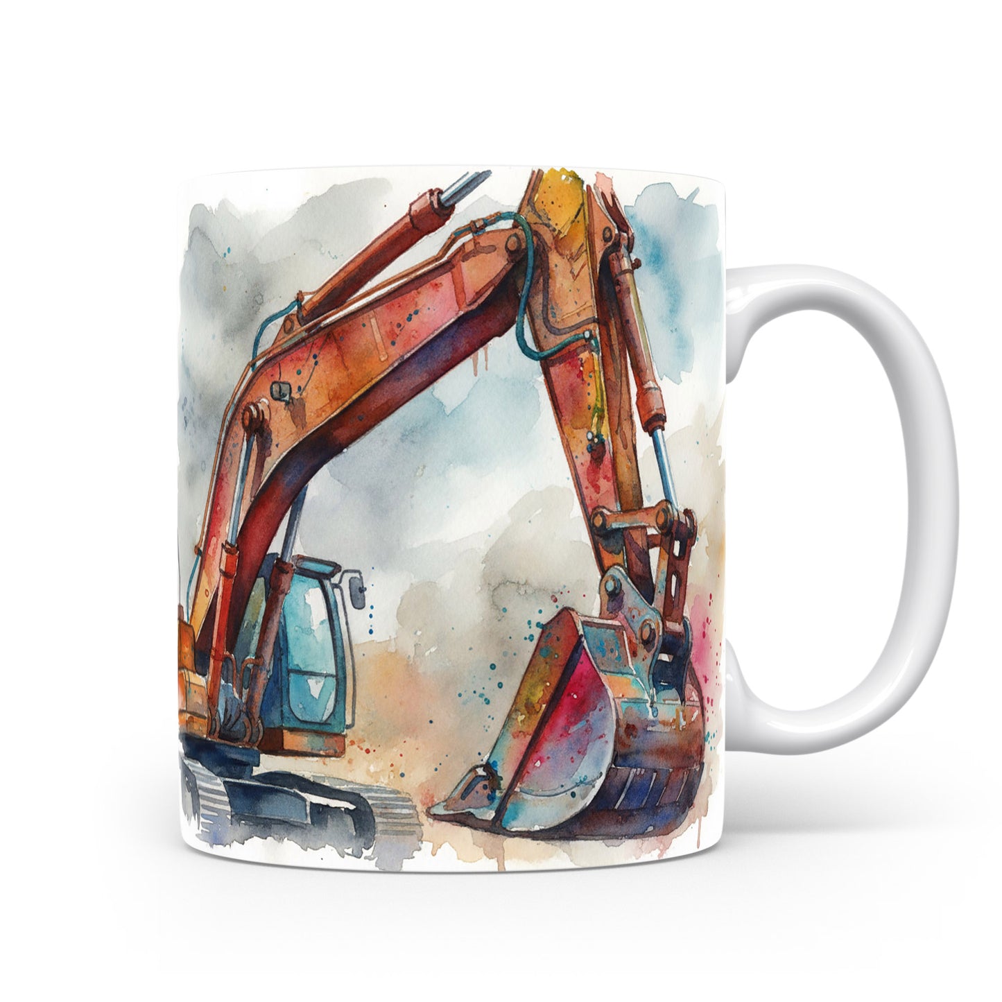 Hrnek s akvarelovým bagrem v dešti