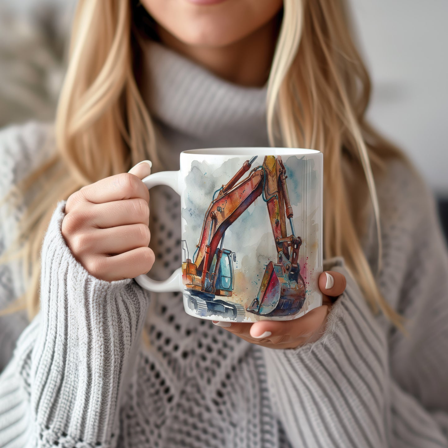 Hrnek s bagrem v dešti