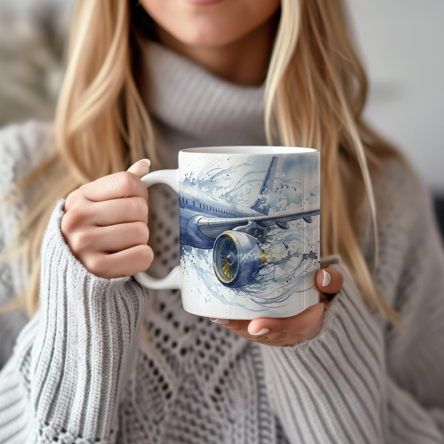 Hrnek s proudovým letadlem ve vichřici