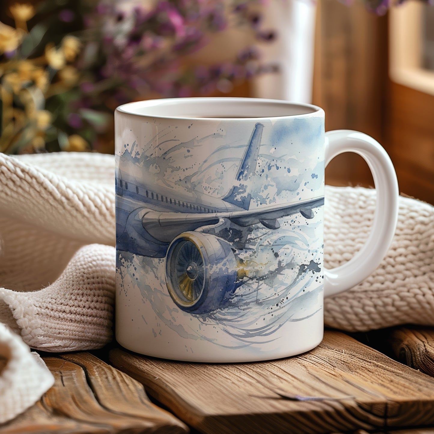 Hrnek s proudovým letadlem ve vichřici