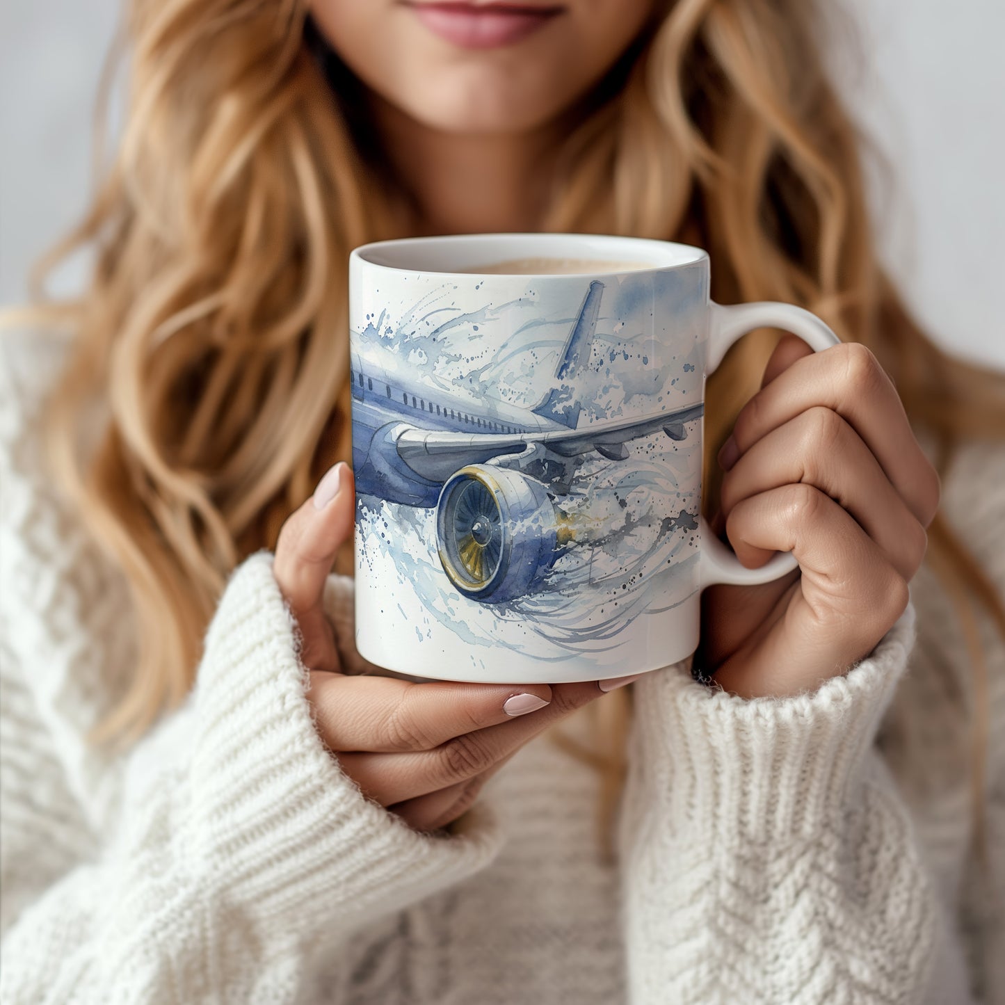 Hrnek s proudovým letadlem ve vichřici