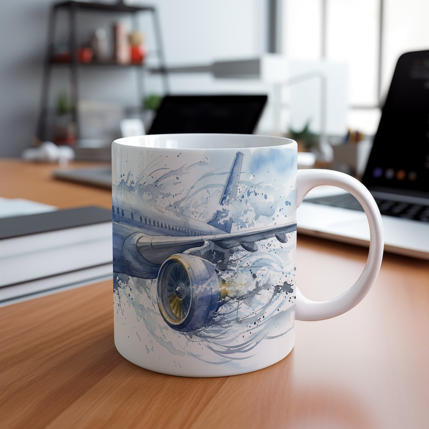 Hrnek s proudovým letadlem ve vichřici