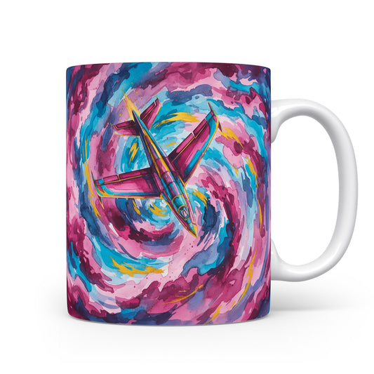 Tryskáč v barevném víru na hrnku