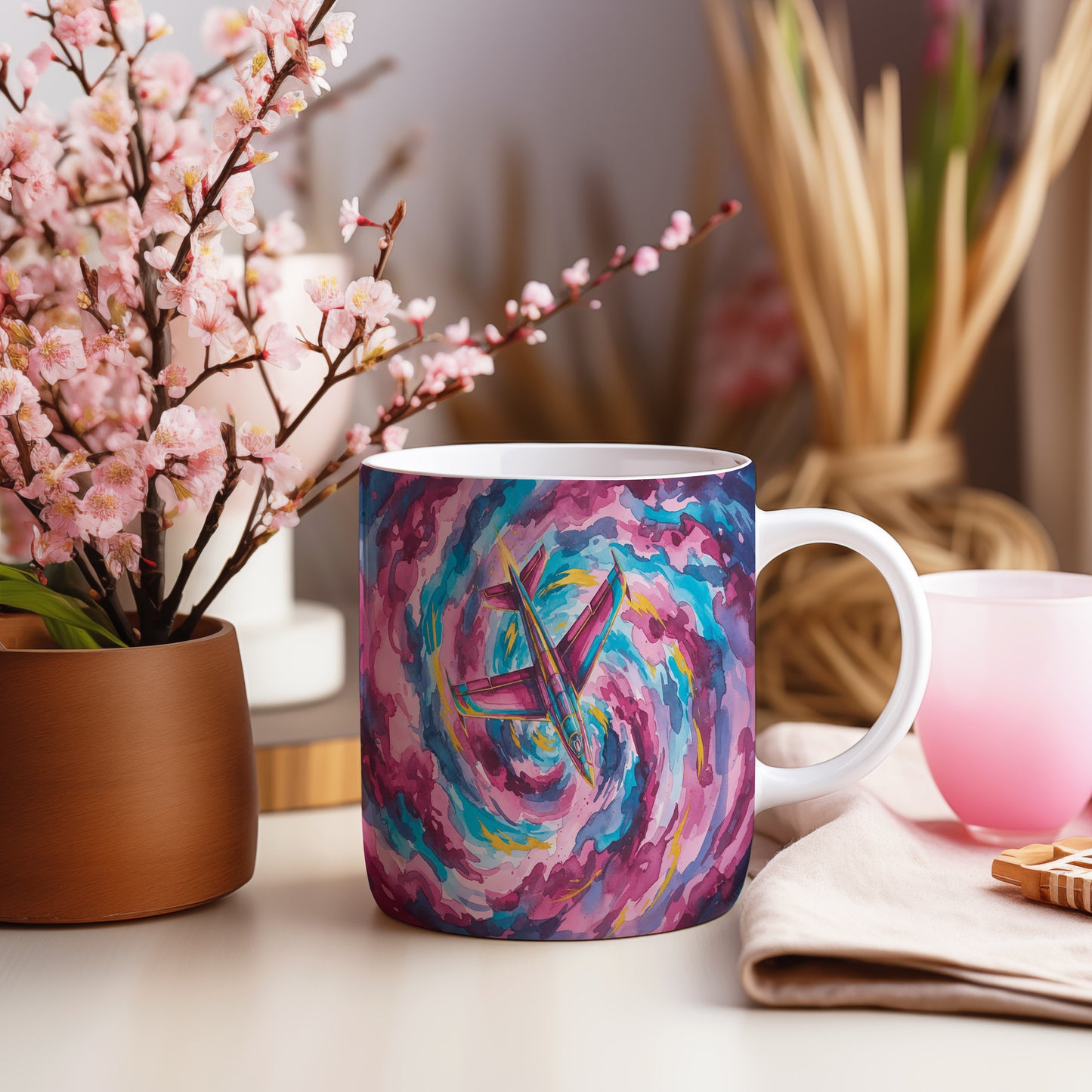 Hrnek s tryskáčem v barevném víru