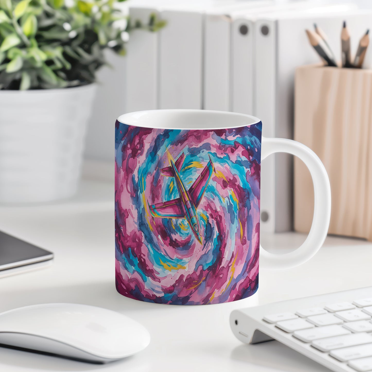 Hrnek s tryskáčem v barevném víru