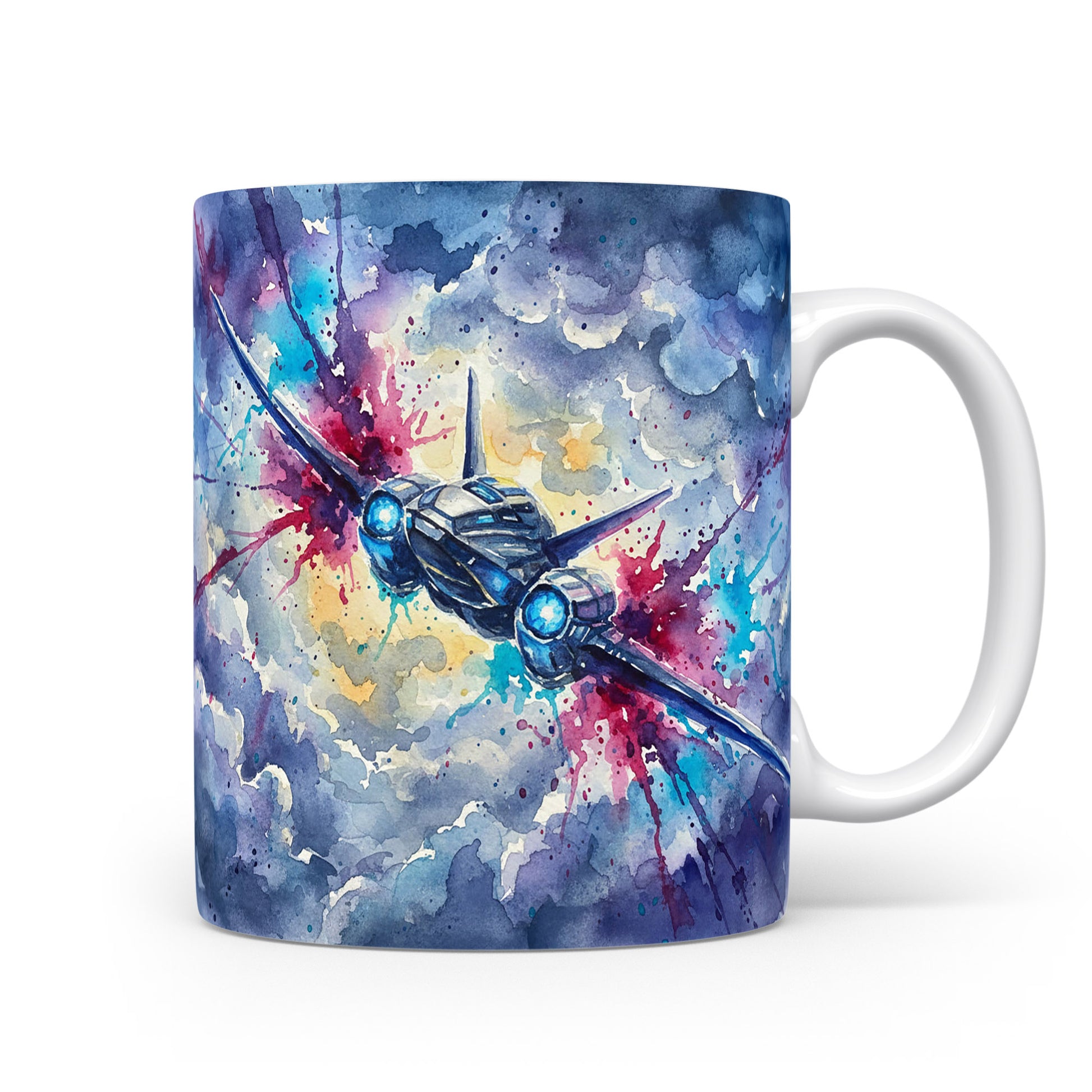 Hrnek s letounem v bouřlivém nebi