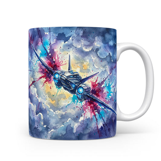 Hrnek s letounem v bouřlivém nebi