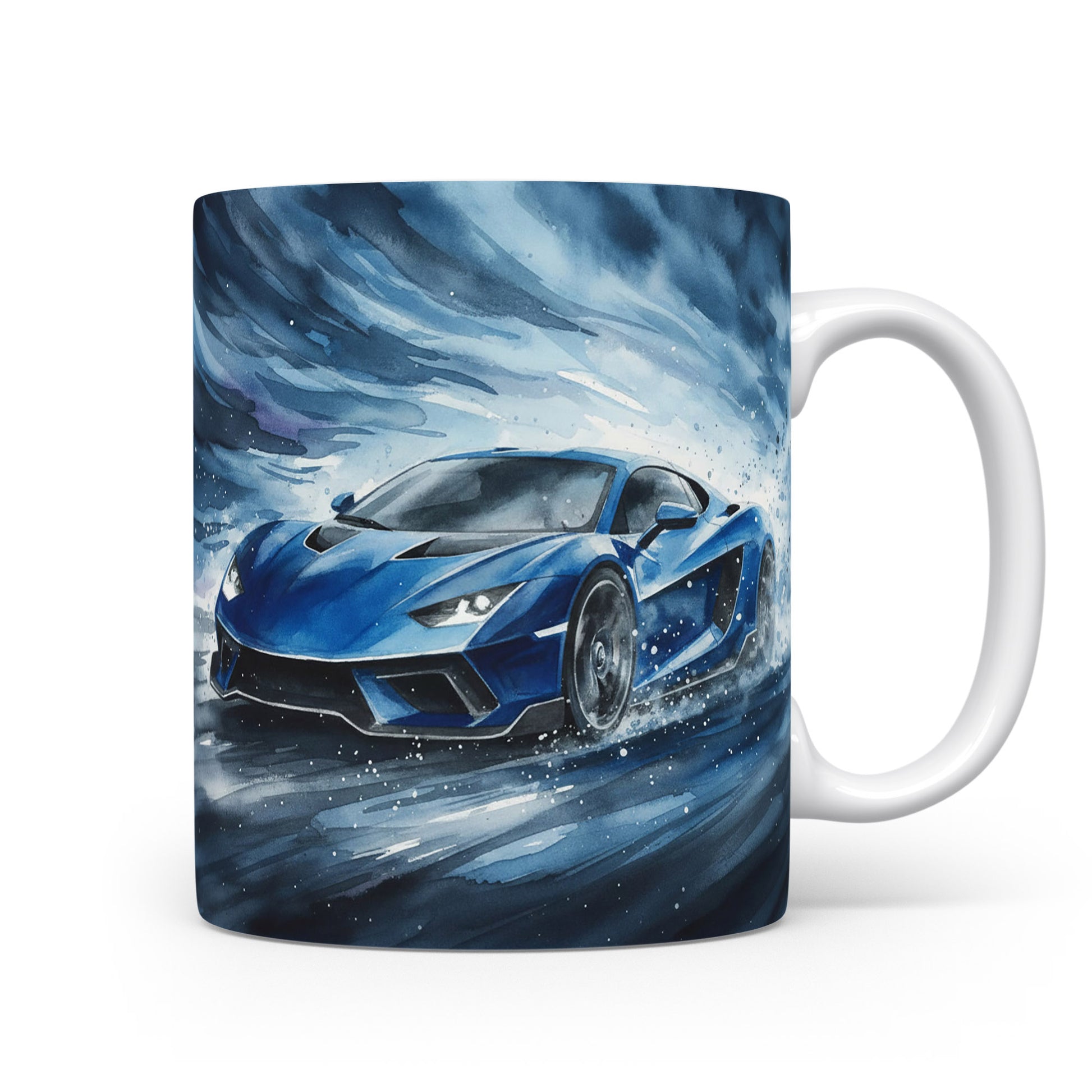 Hrnek s modrým sporťákem v bouři