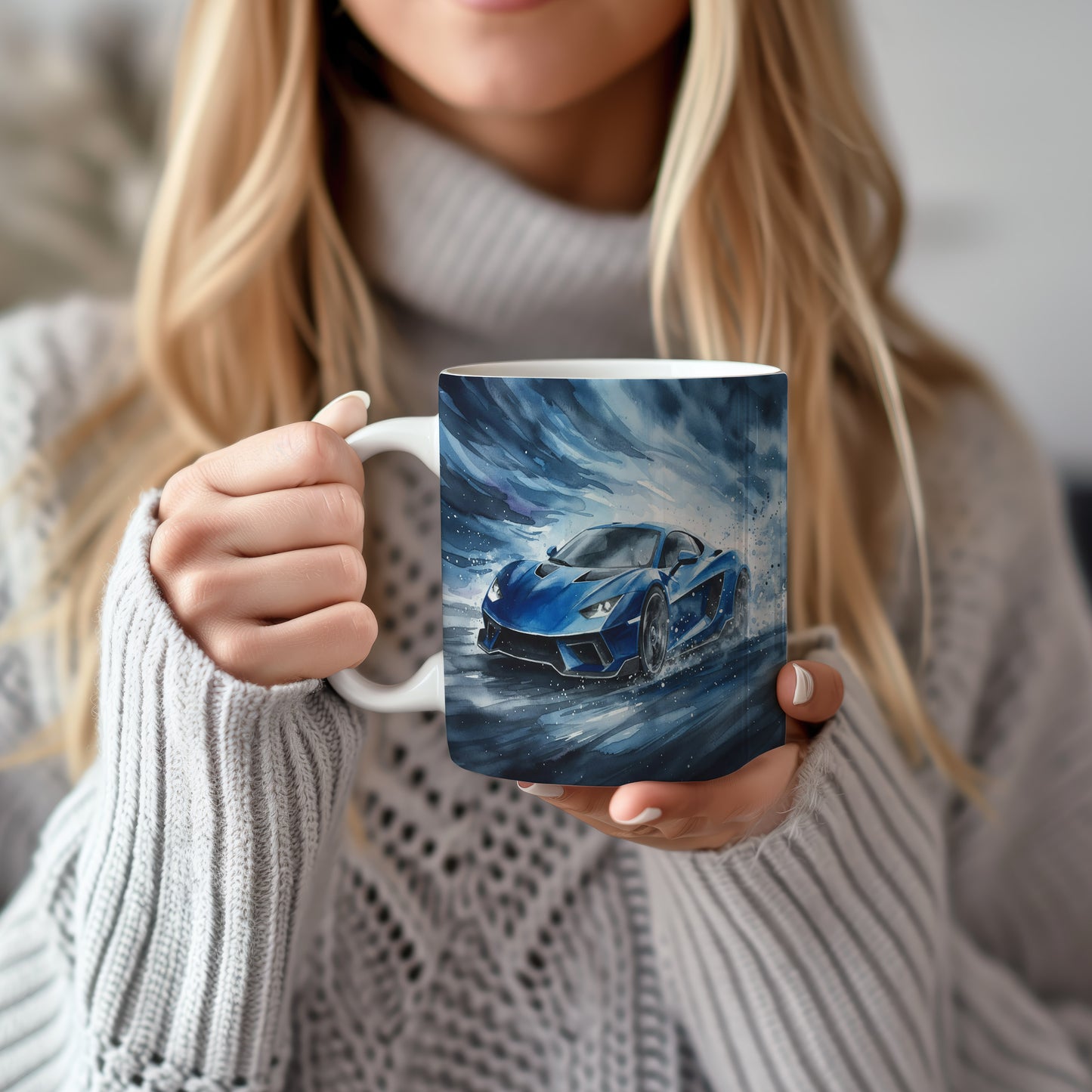 Hrnek s modrým sporťákem v bouři