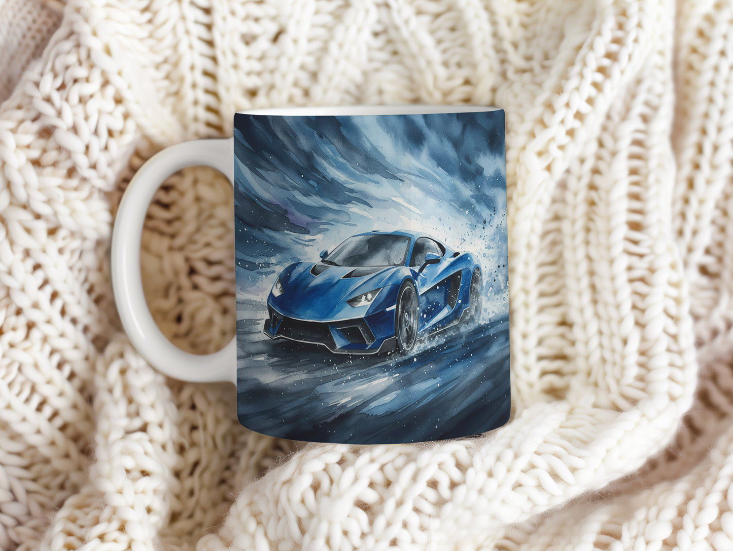 Hrnek s modrým sporťákem v bouři