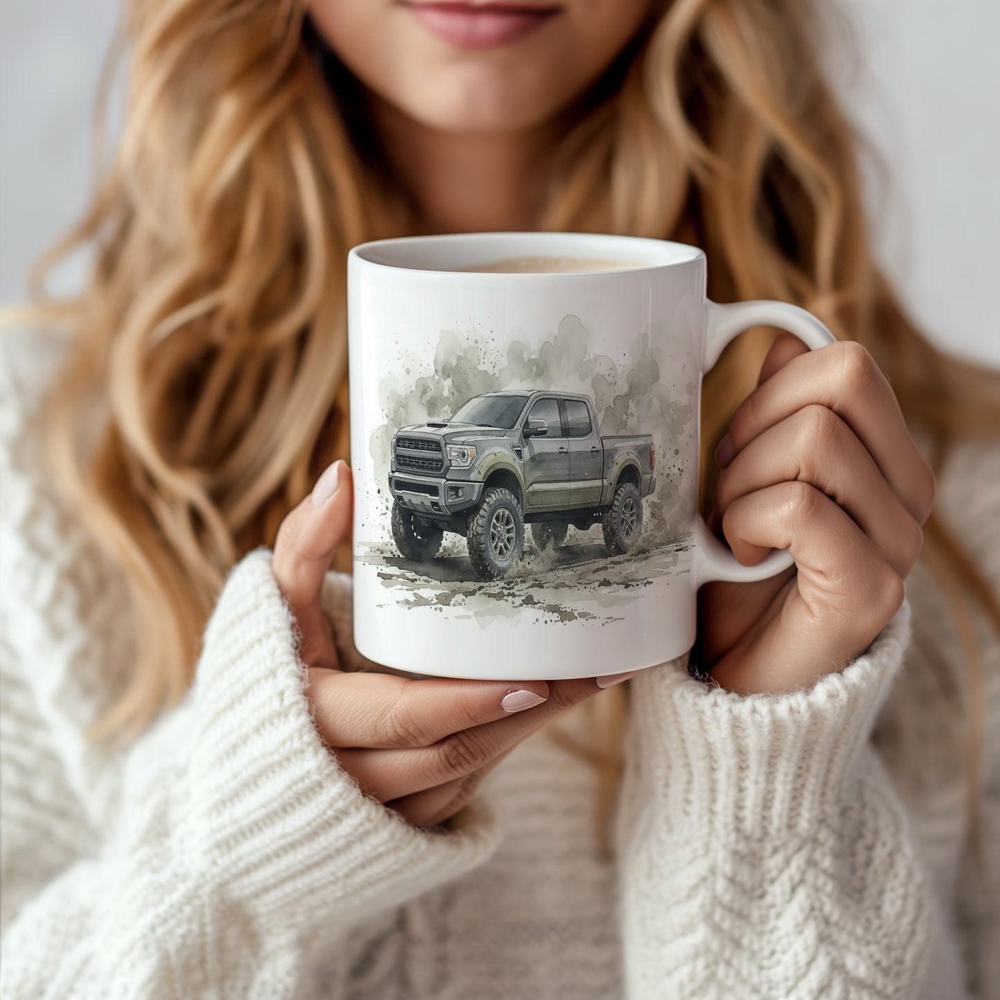 Hrnek s terénním vozem v akci