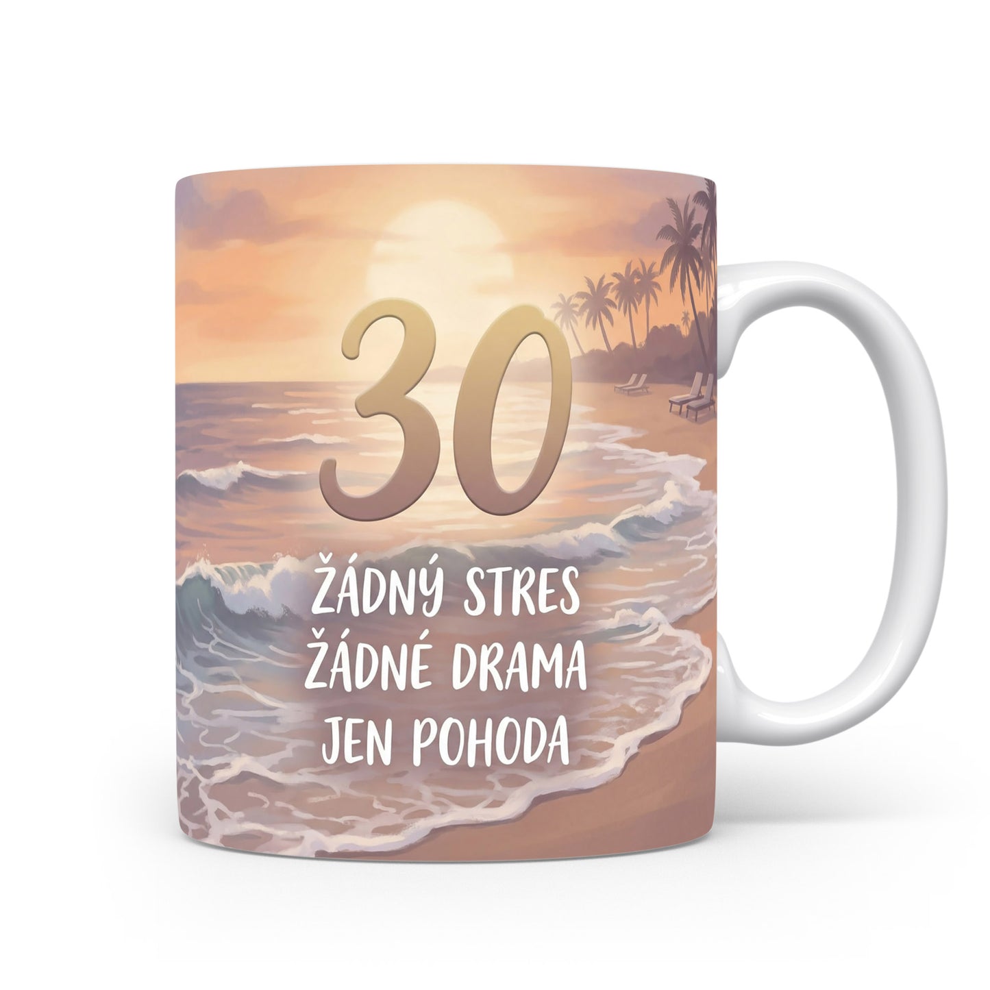 Hrnček s motivem pláže a textem k 30. narozeninám