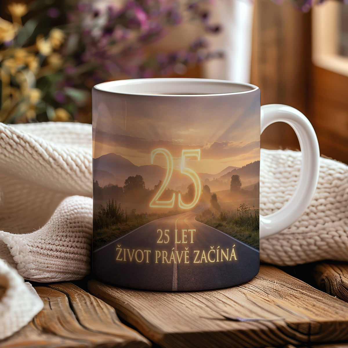Narozeninový hrnek 25 let – 25 LET ŽIVOT PRÁVĚ ZAČÍNÁ