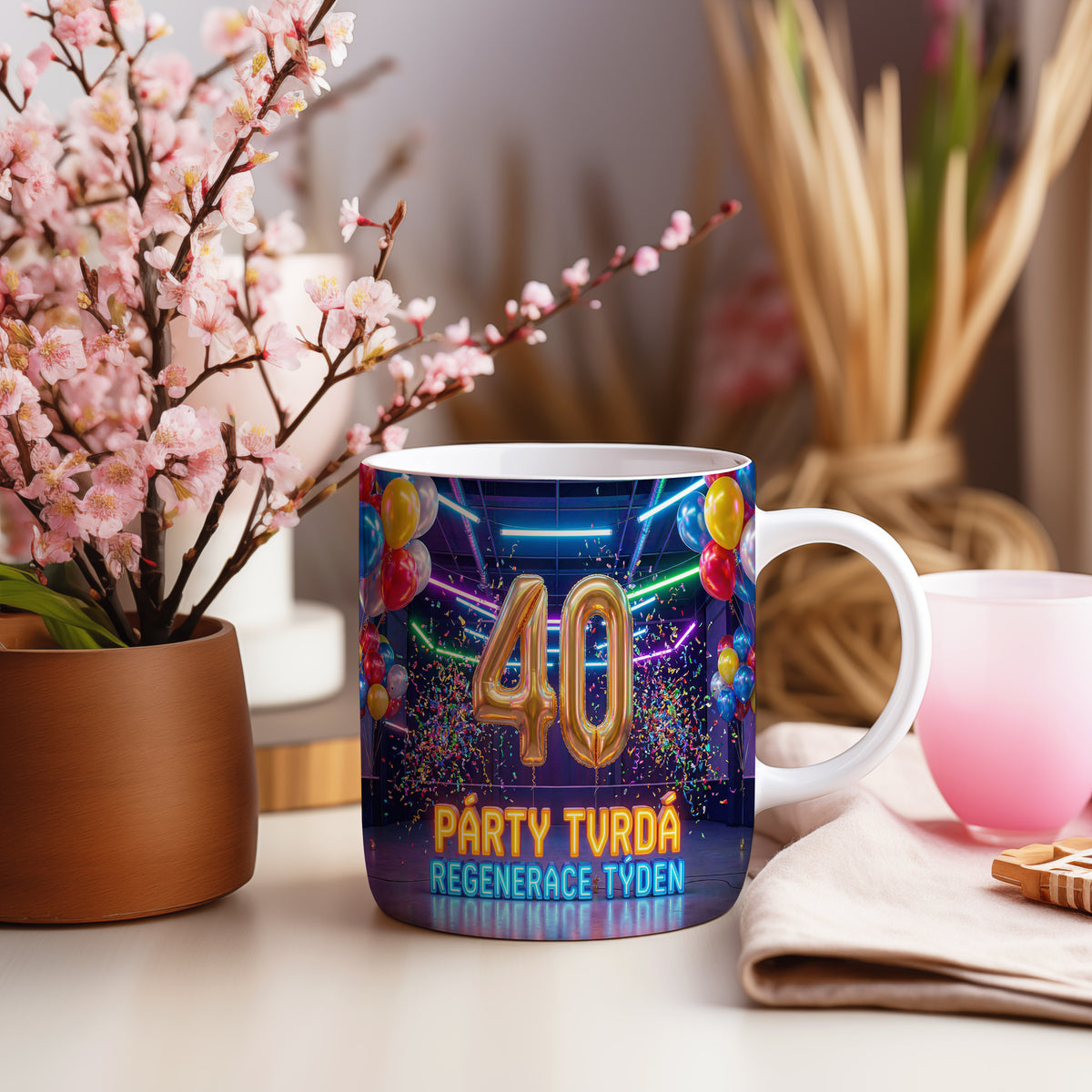 Narozeninový hrnek 40 let – PÁRTY TVRDÁ, REGENERACE TÝDEN