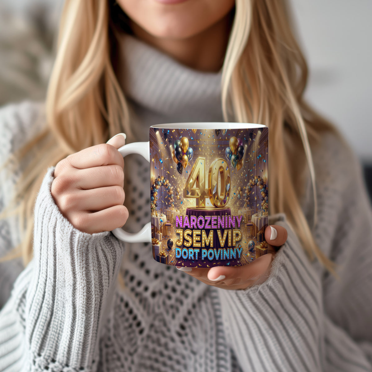 Narozeninový hrnek 40 let – NAROZENINY JSEM VIP DORT POVINNÝ