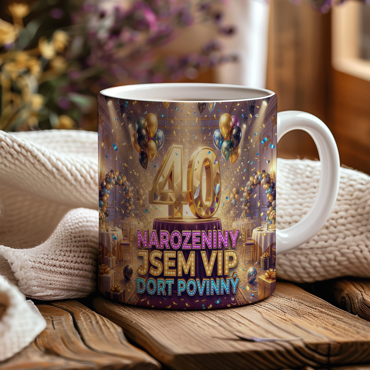 Narozeninový hrnek 40 let – NAROZENINY JSEM VIP DORT POVINNÝ