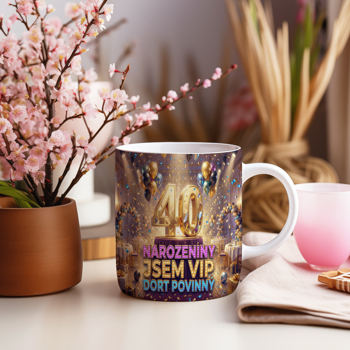 Narozeninový hrnek 40 let – NAROZENINY JSEM VIP DORT POVINNÝ