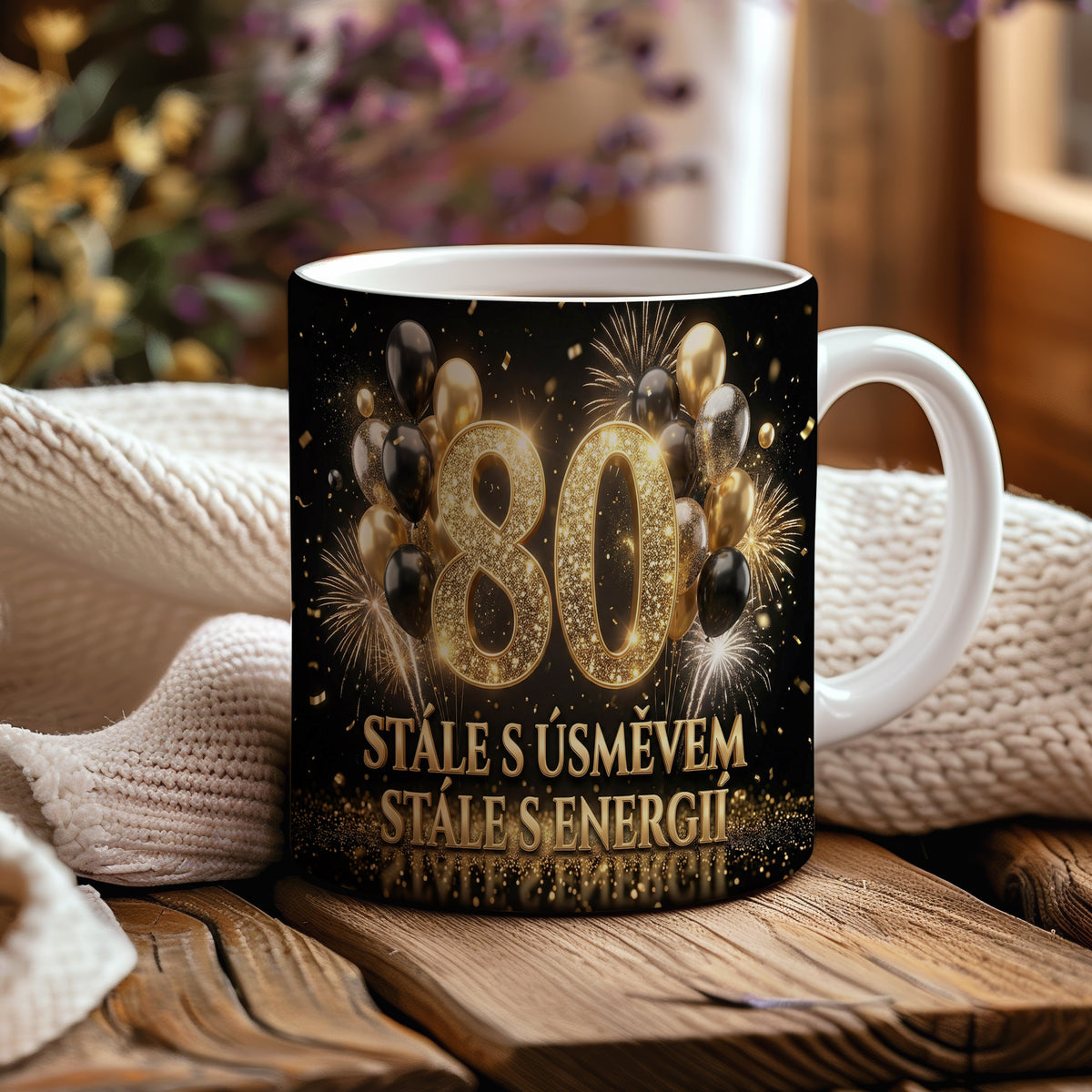 Narozeninový hrnek 80 let – STÁLE S ÚSMĚVEM, STÁLE S ENERGIÍ