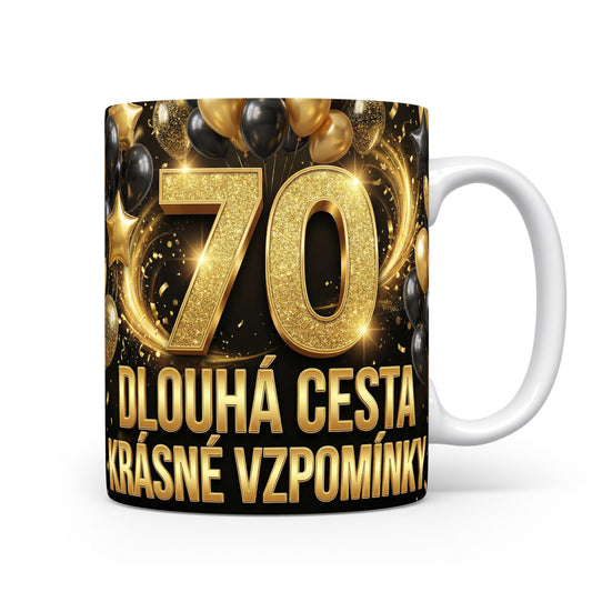 Hrnček s nápisem 70 Dlouhá cesta, krásné vzpomínky
