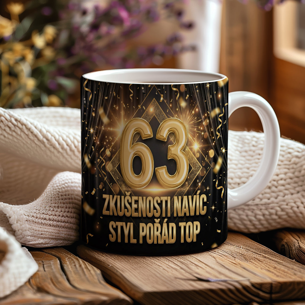 Narozeninový hrnek 63 let – ZKUŠENOSTI NAVÍC STYL POŘÁD TOP