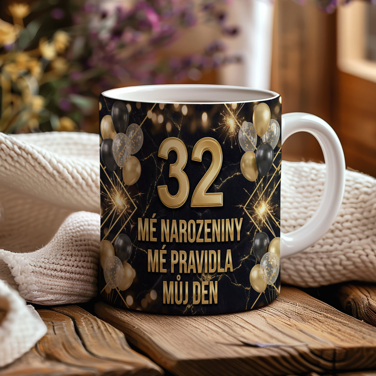 Narozeninový hrnek 32 let – MÉ NAROZENINY MÉ PRAVIDLA MŮJ DEN
