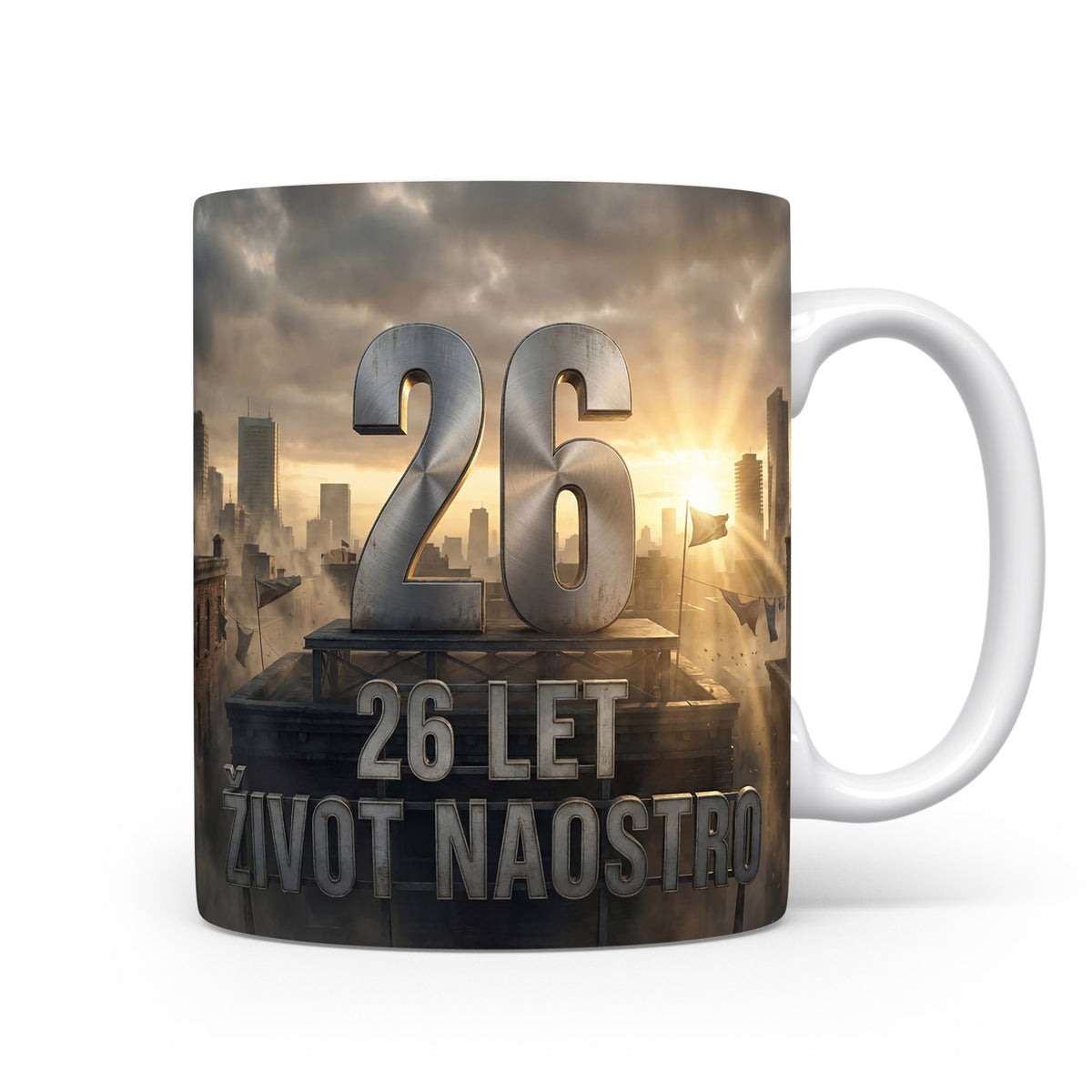 Narozeninový hrnek s číslem 26 a sloganem ŽIVOT NAOSTRO