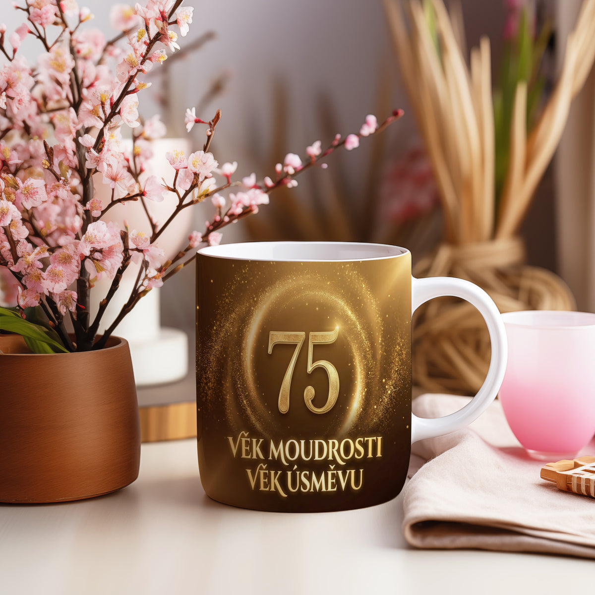 Narozeninový hrnek 75 let – VĚK MOUDROSTI VĚK ÚSMĚVU