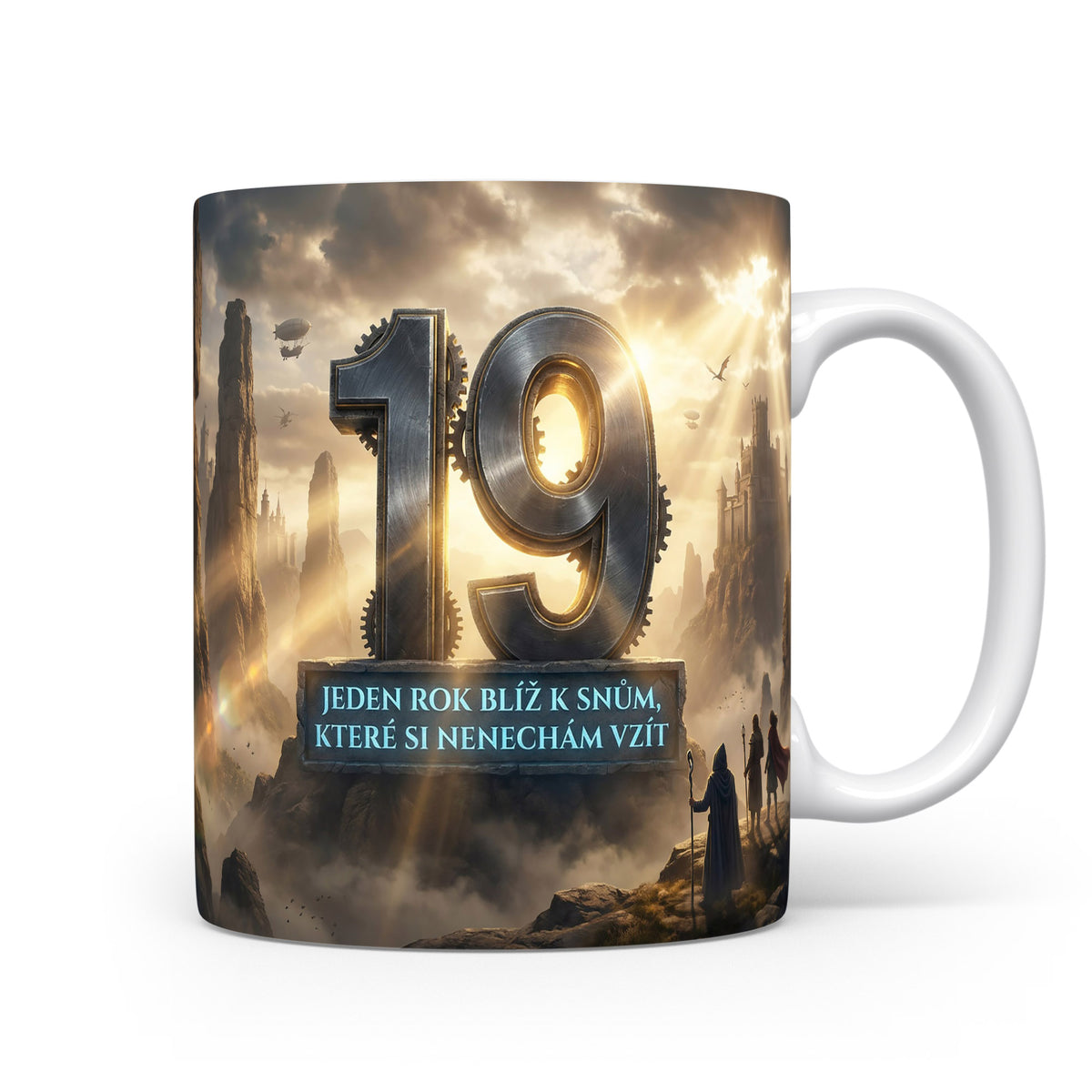 Hrnček s číslem 19 a motivačním sloganem