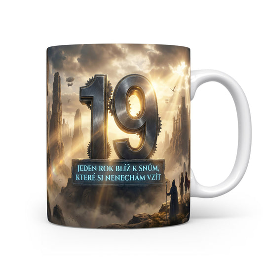 Hrnček s číslem 19 a motivačním sloganem