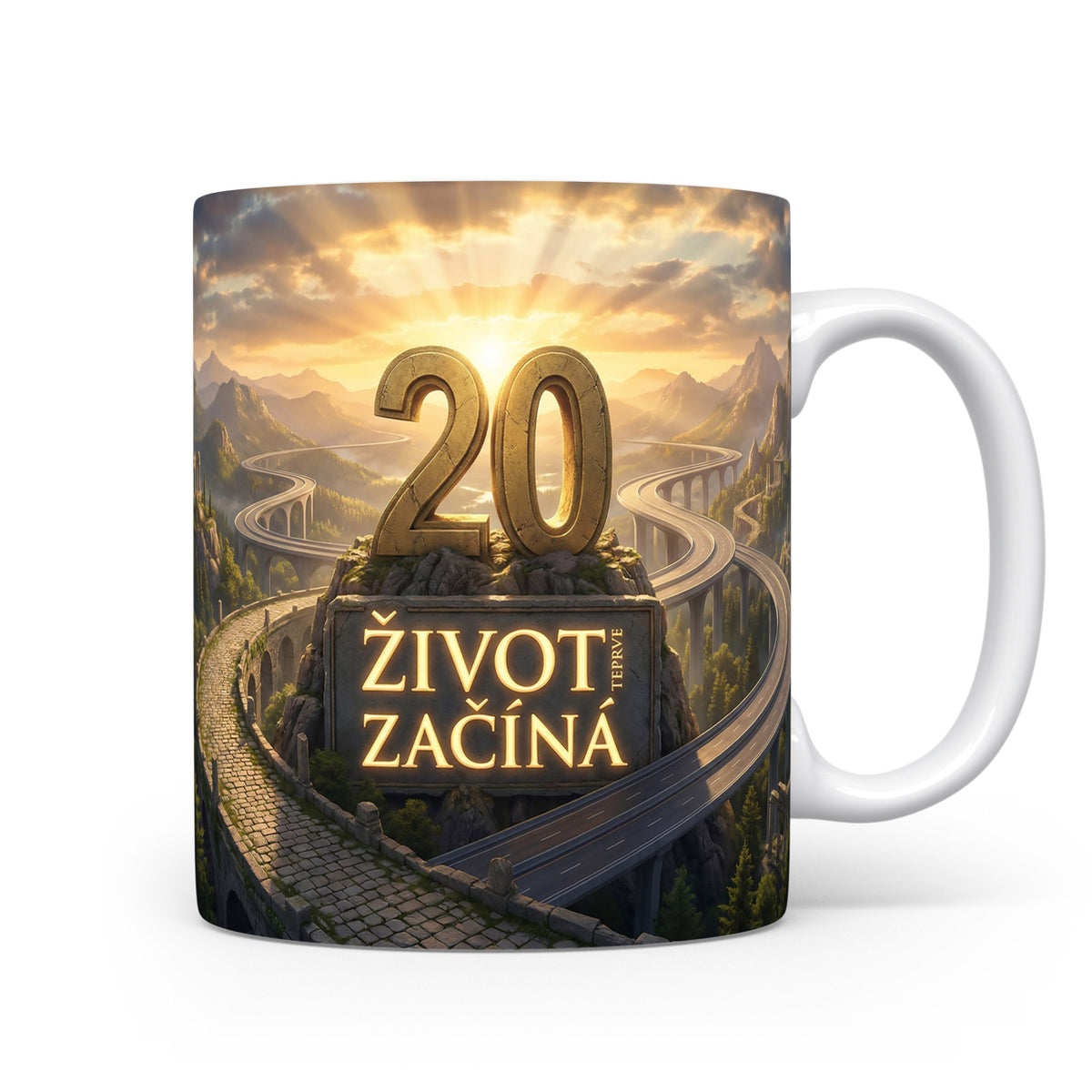 Hrnček s nápisem ŽIVOT TEPRVE ZAČÍNÁ