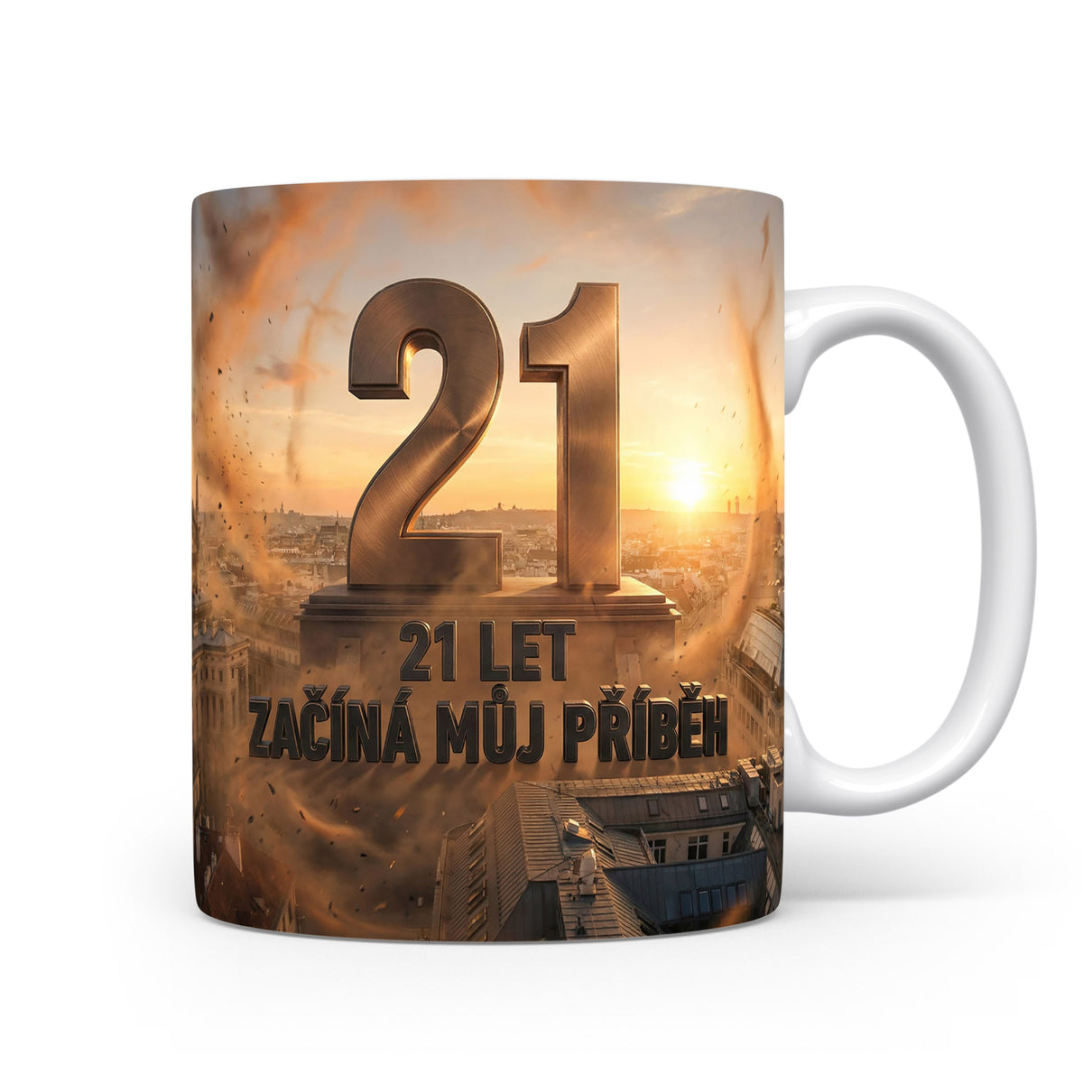 Hrnček s nápisem 21 LET ZAČÍNÁ MŮJ PŘÍBĚH