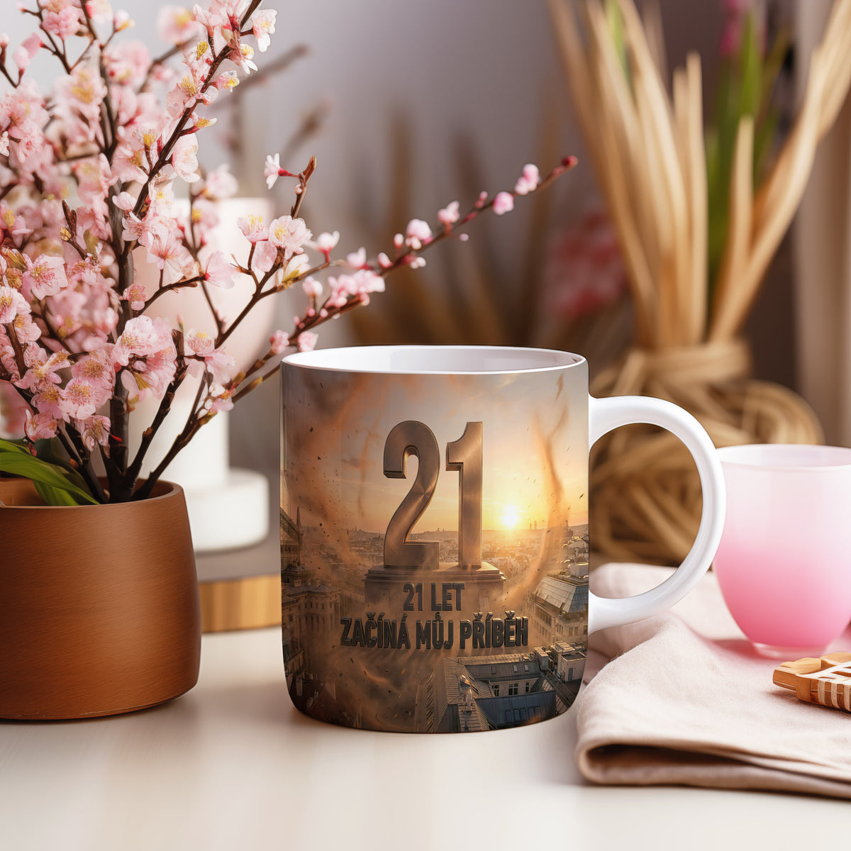 Narozeninový hrnek 21 let – 21 LET ZAČÍNÁ MŮJ PŘÍBĚH