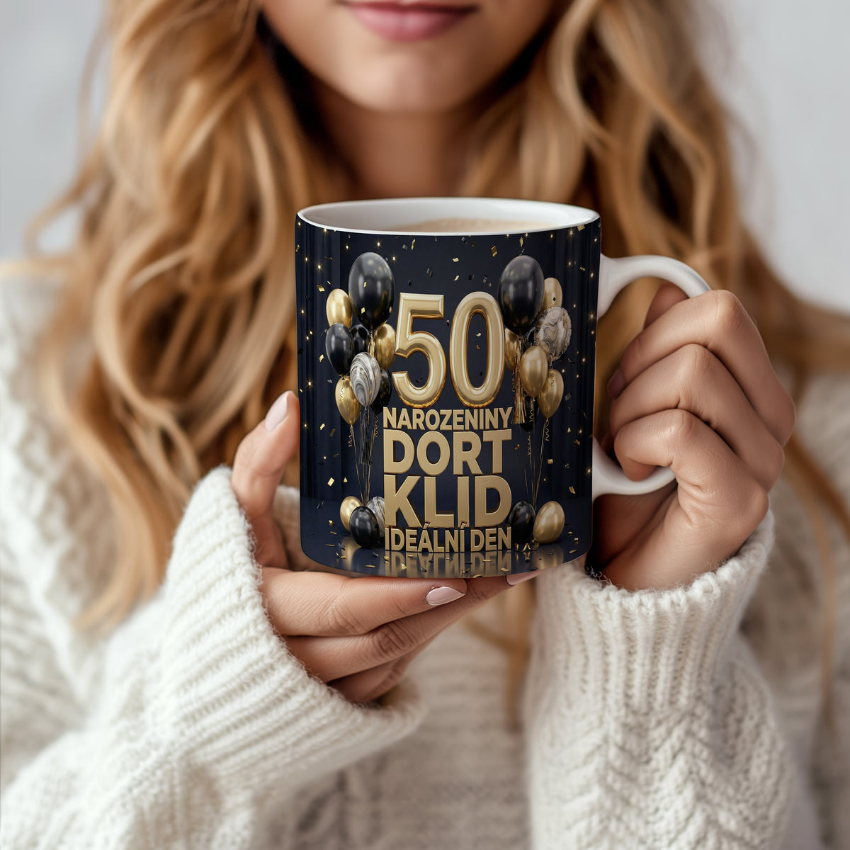Narozeninový hrnek 50 let – NAROZENINY DORT KLID IDEÁLNÍ DEN