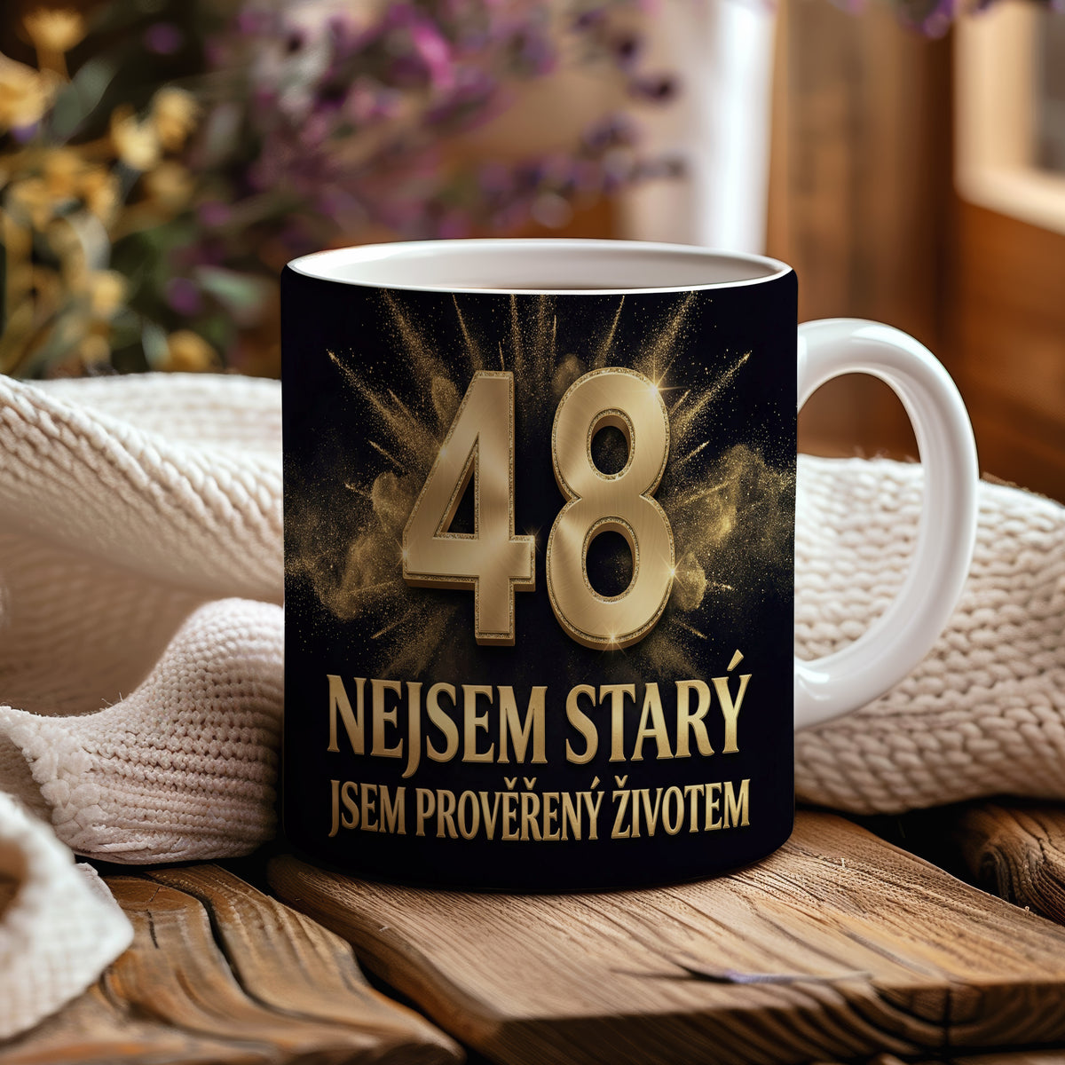 Narozeninový hrnek 48 let – NEJSEM STARÝ, JSEM PROVĚŘENÝ ŽIVOTEM