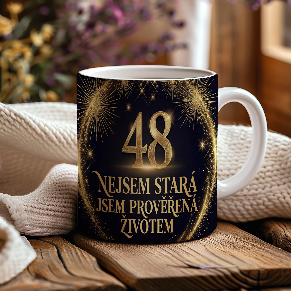 Narozeninový hrnek 48 let – NEJSEM STARÁ JSEM PROVĚŘENÁ ŽIVOTEM