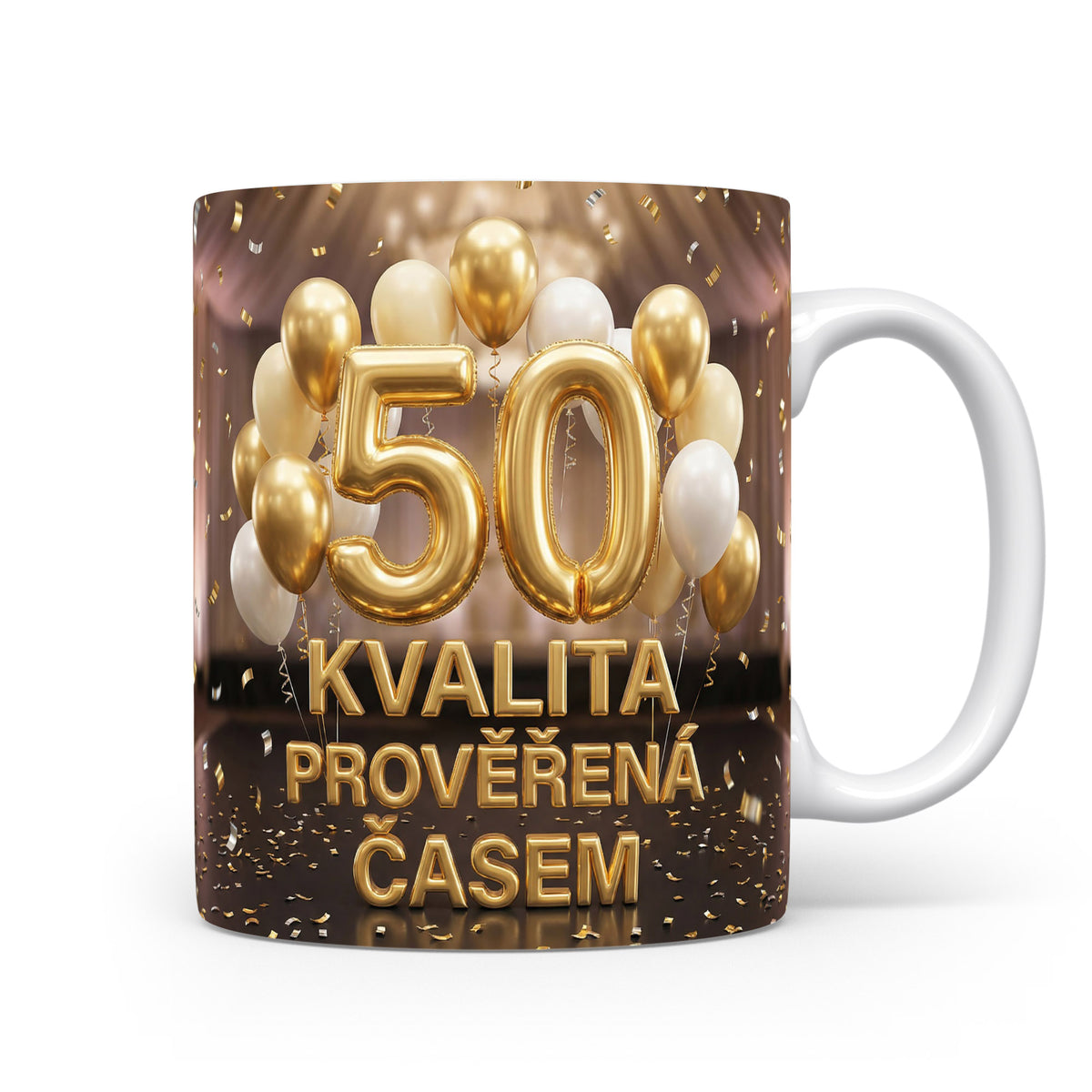 Hrnček s nápisem 50 KVALITA PROVĚŘENÁ ČASEM