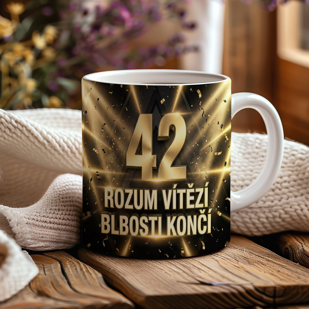 Narozeninový hrnek 42 let – ROZUM VÍTĚZÍ, BLBOSTI KONČÍ