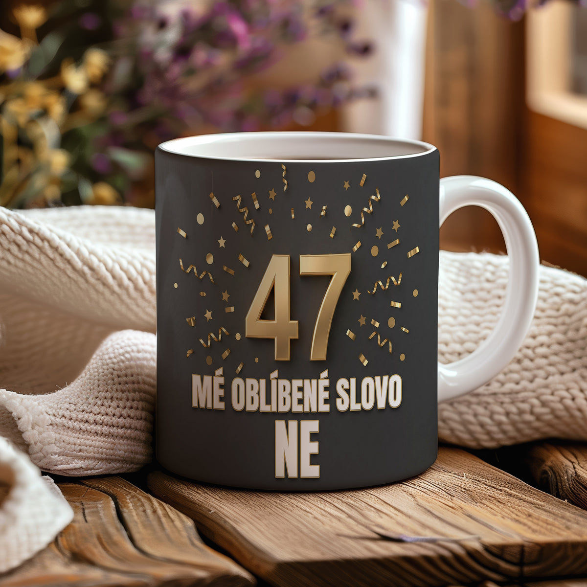 Narozeninový hrnek 47 let – MÉ OBLÍBENÉ SLOVO NE