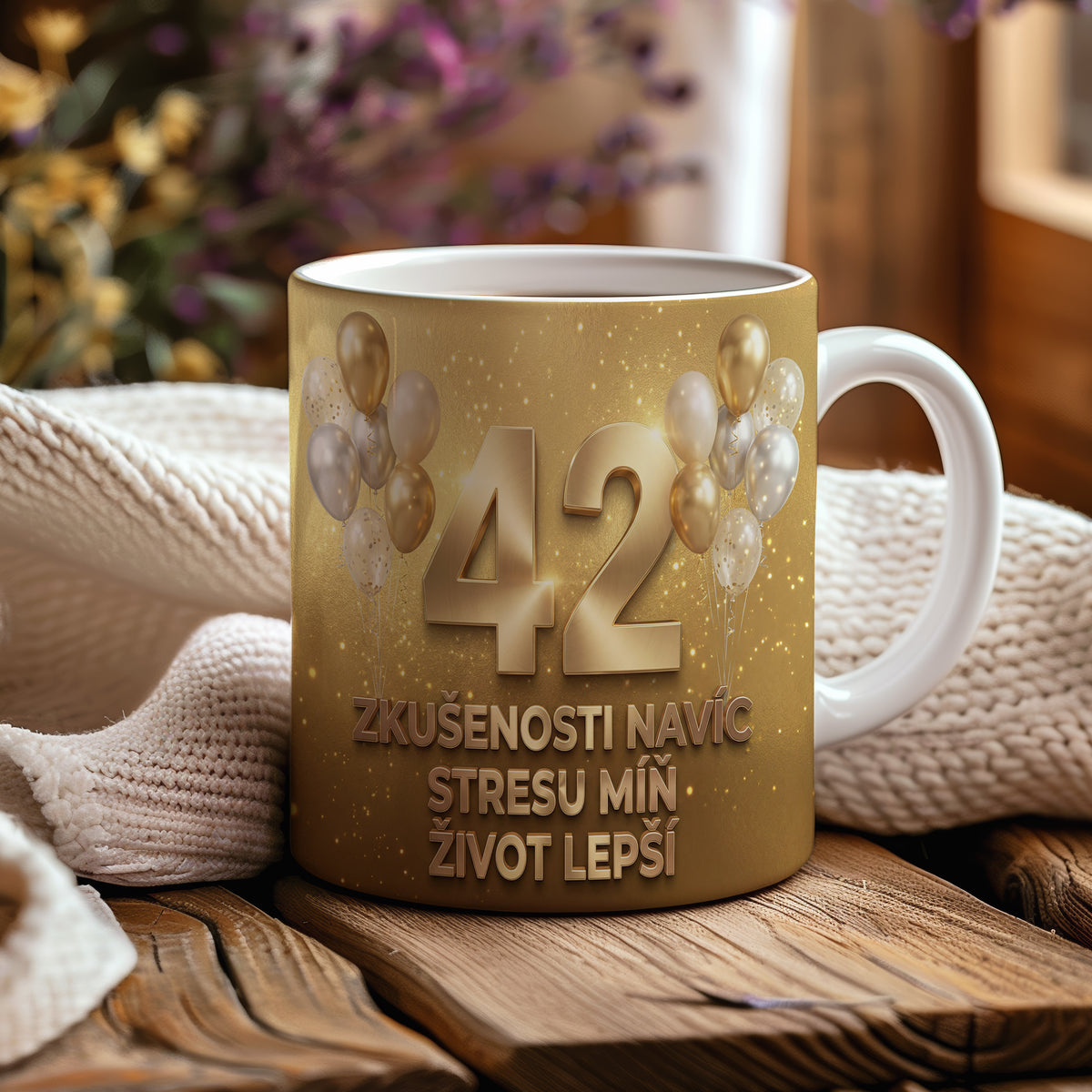 Narozeninový hrnek 42 let – ZKUŠENOSTI NAVÍC STRESU MÍŇ ŽIVOT LEPŠÍ