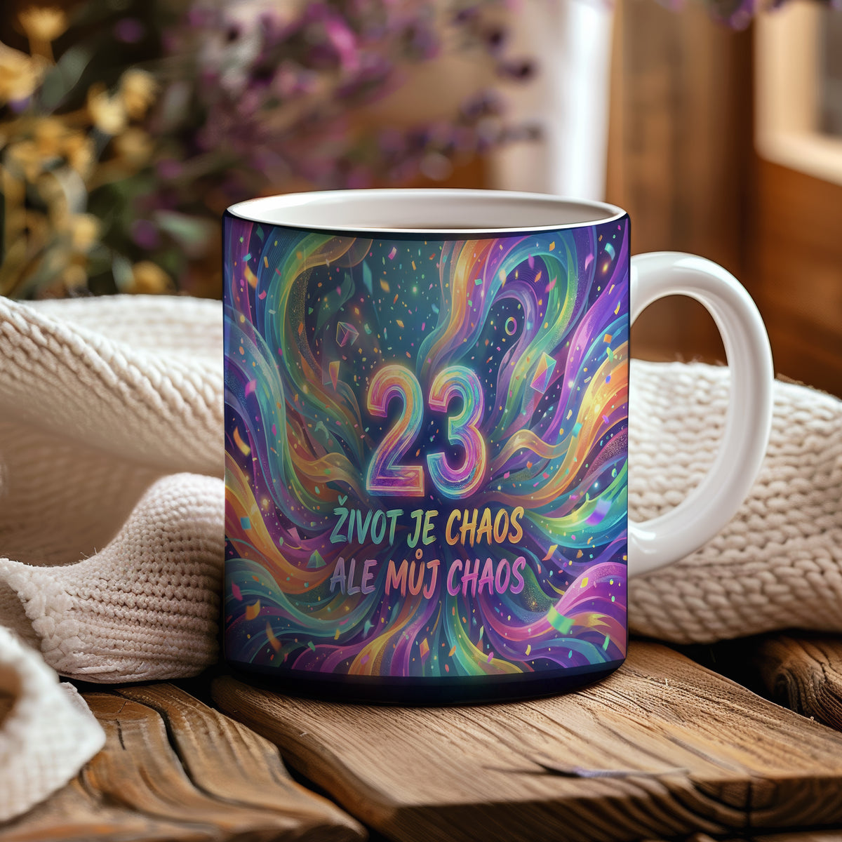 Narozeninový hrnek 23 let – ŽIVOT JE CHAOS ALE MŮJ CHAOS