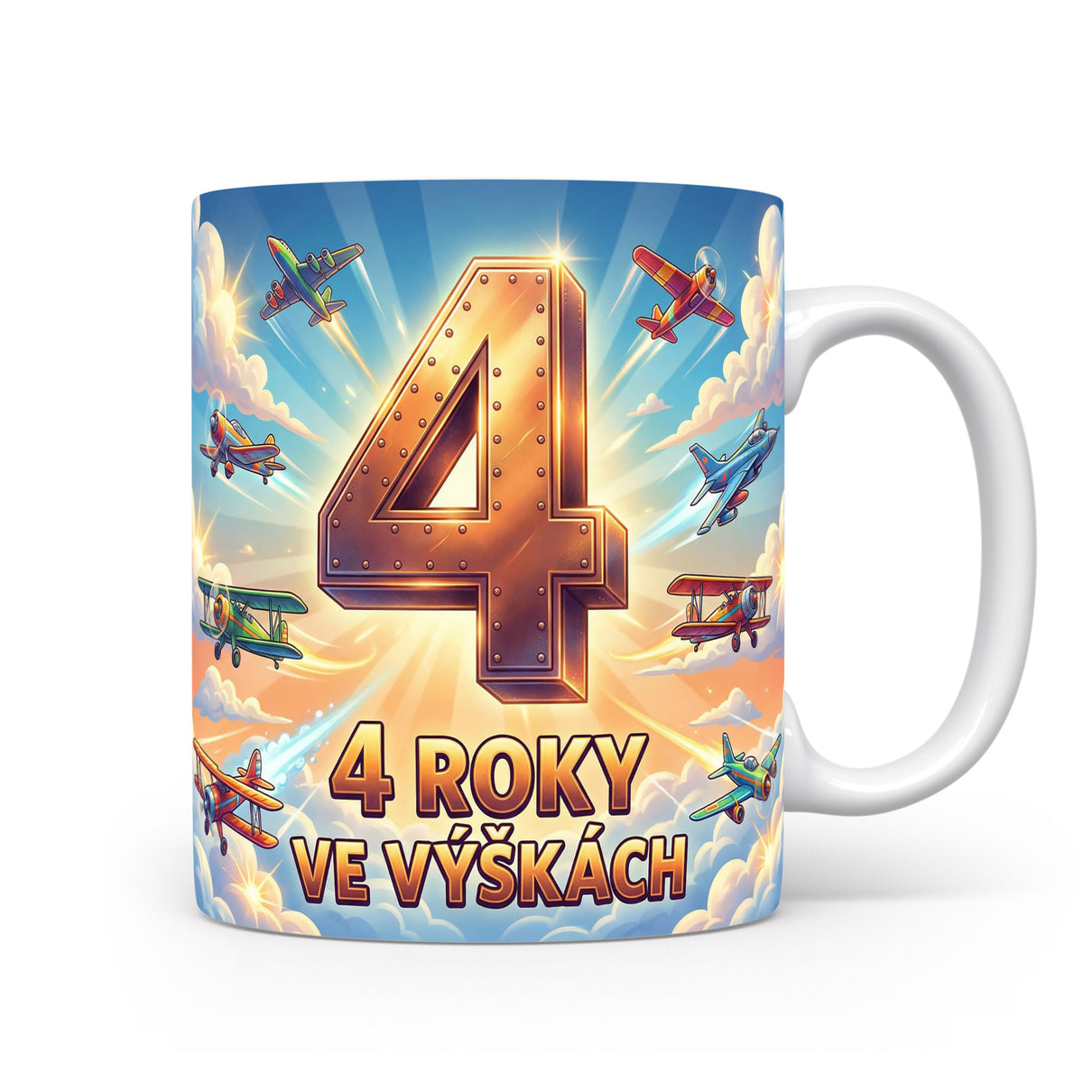 Hrnček s motivem letadel a číslem 4