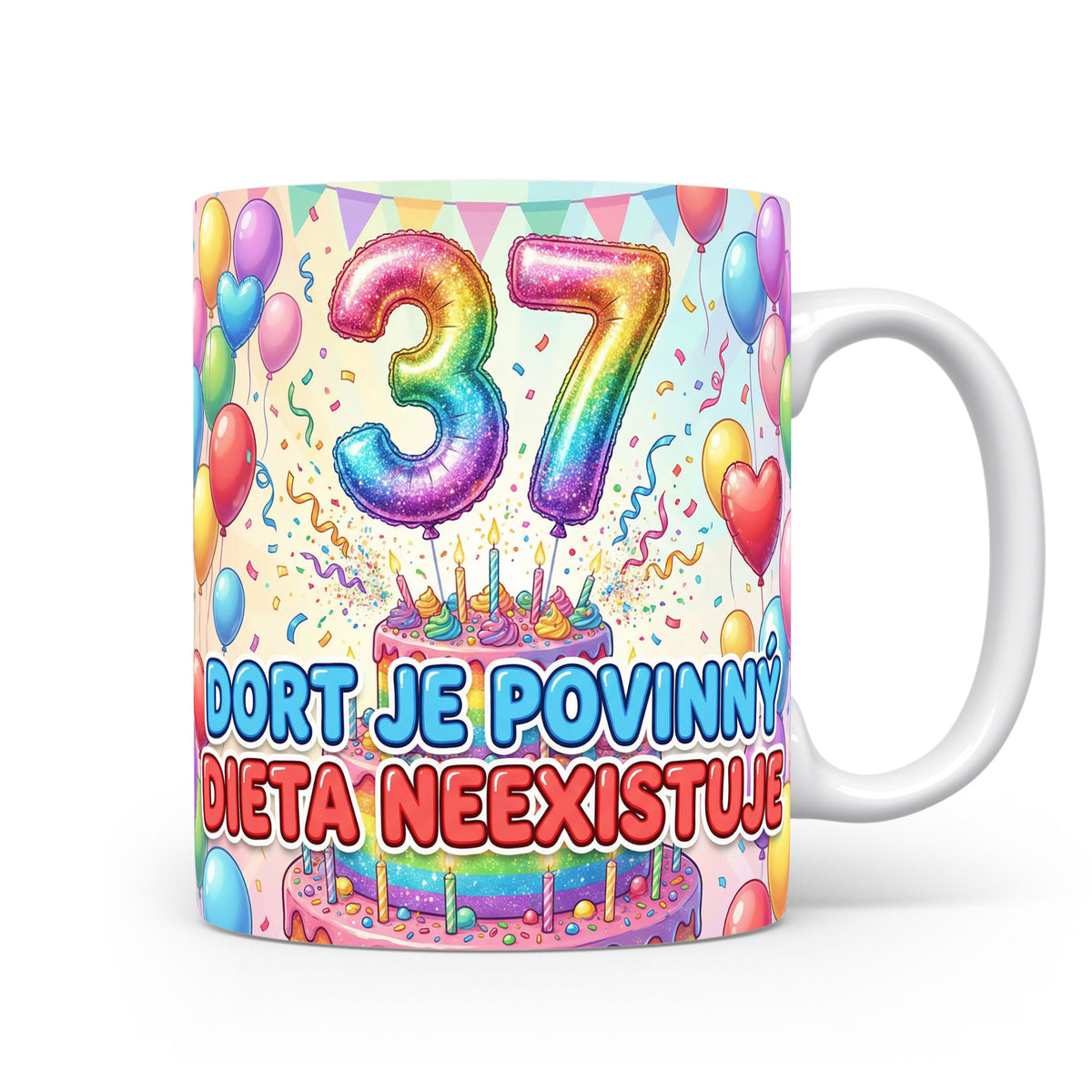 Narozeninový hrnek s číslem 37 a dortem