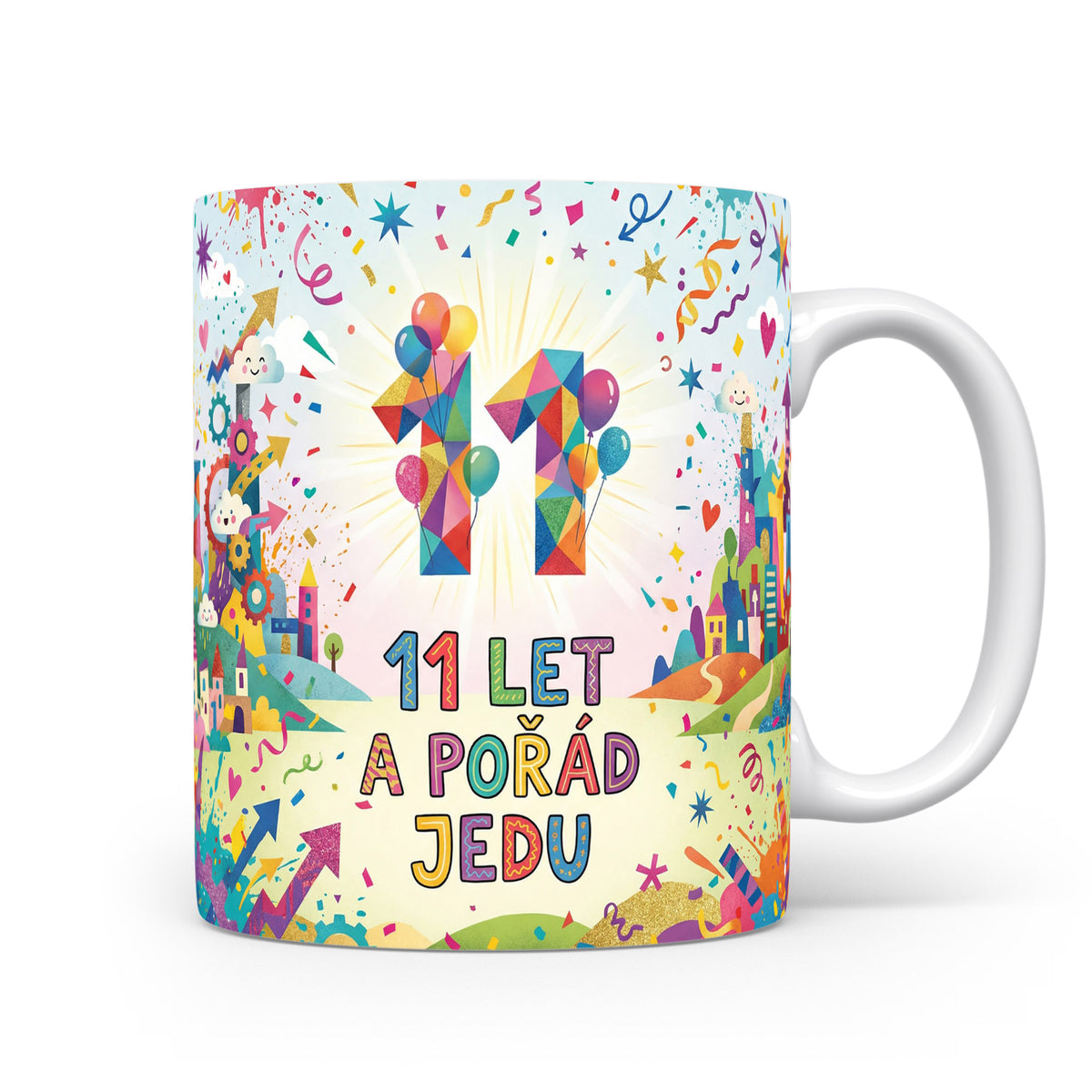 Hrnček s nápisem 11 LET A POŘÁD JEDU