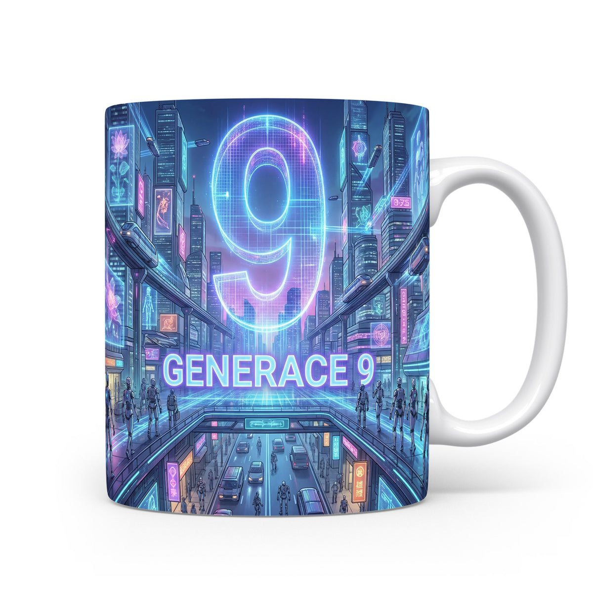 Hrnček s futuristickým motivem a nápisem Generace 9