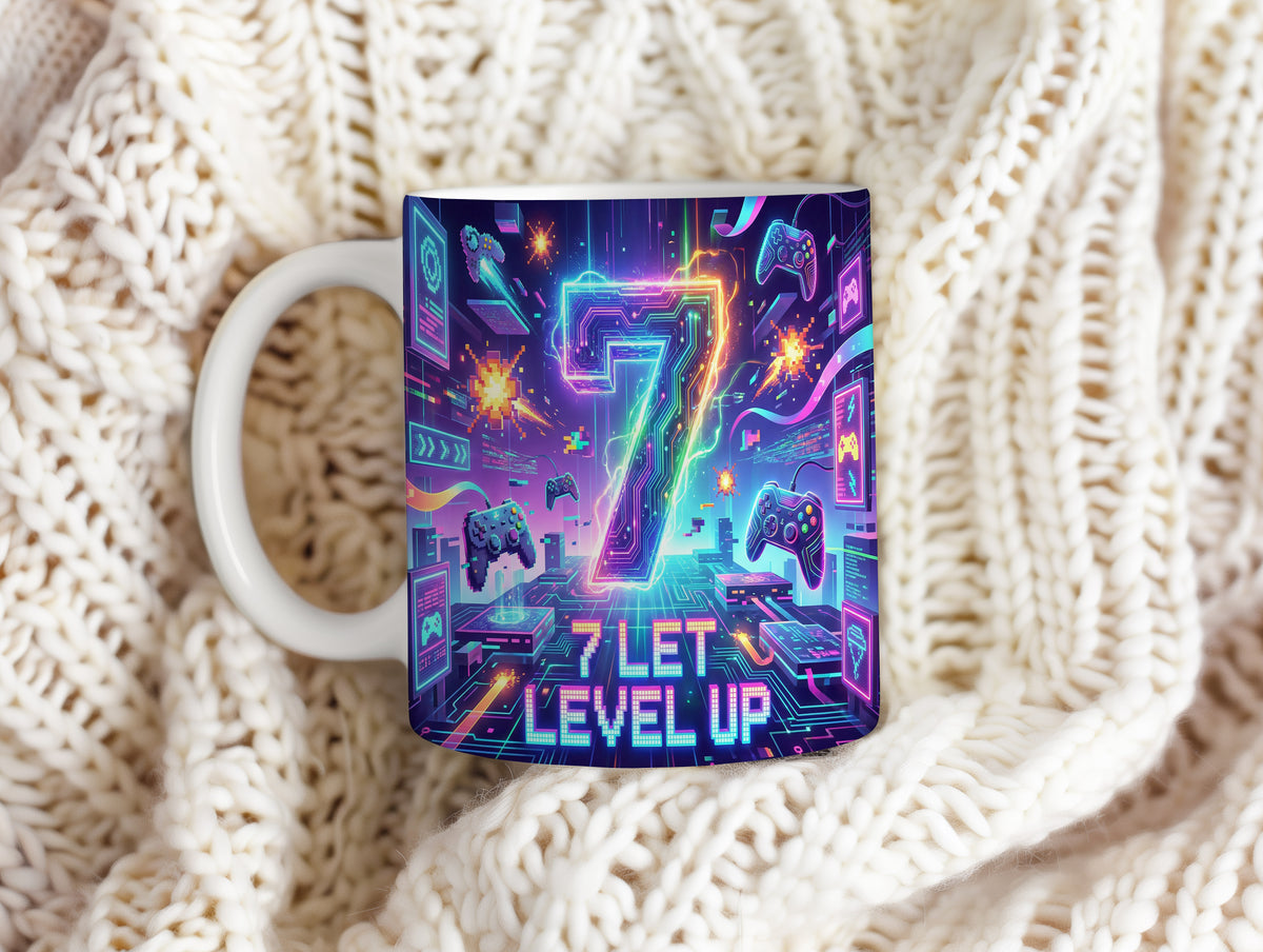 Narozeninový hrnek 7 let – 7 LET LEVEL UP