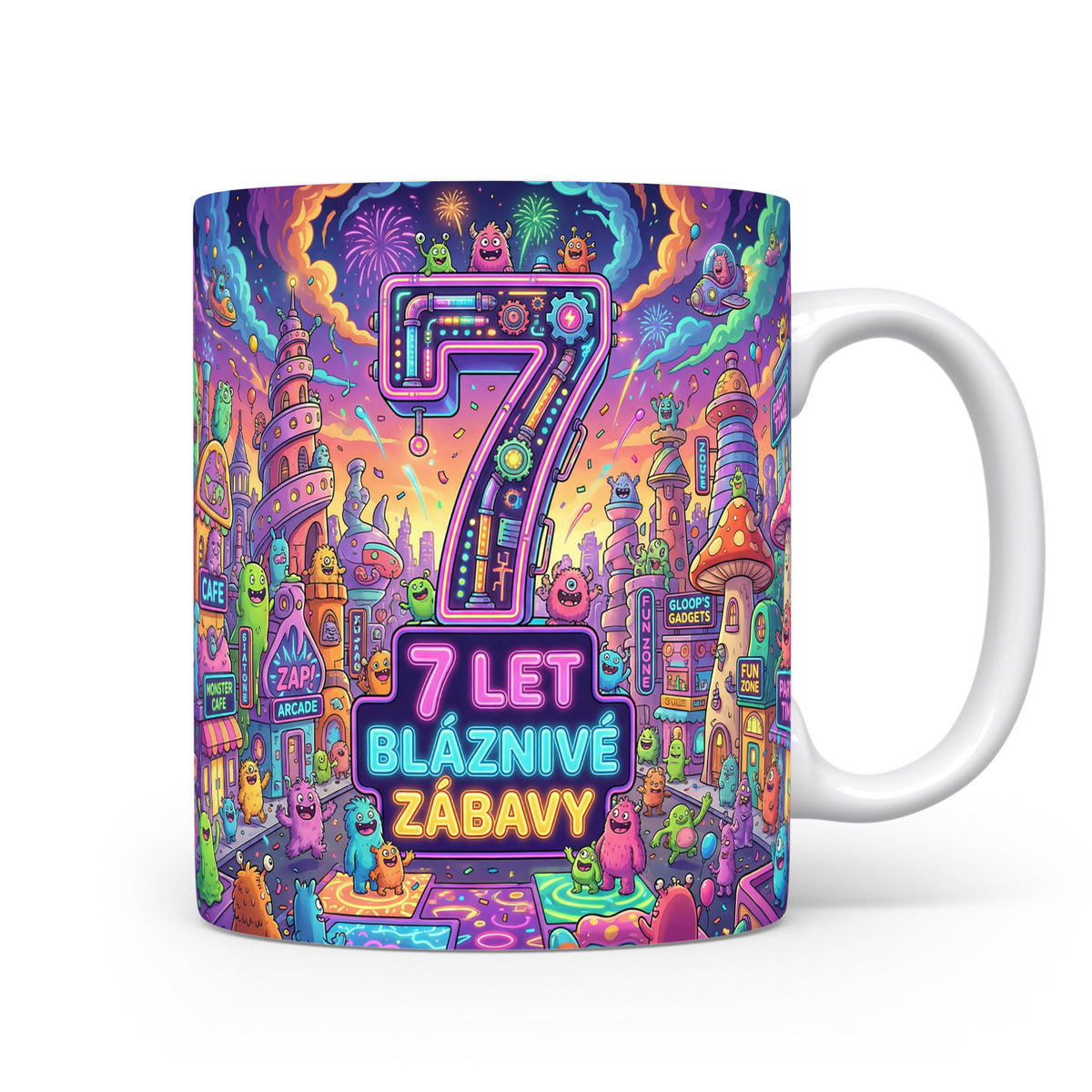 Hrnček s nápisem 7 let bláznivé zábavy
