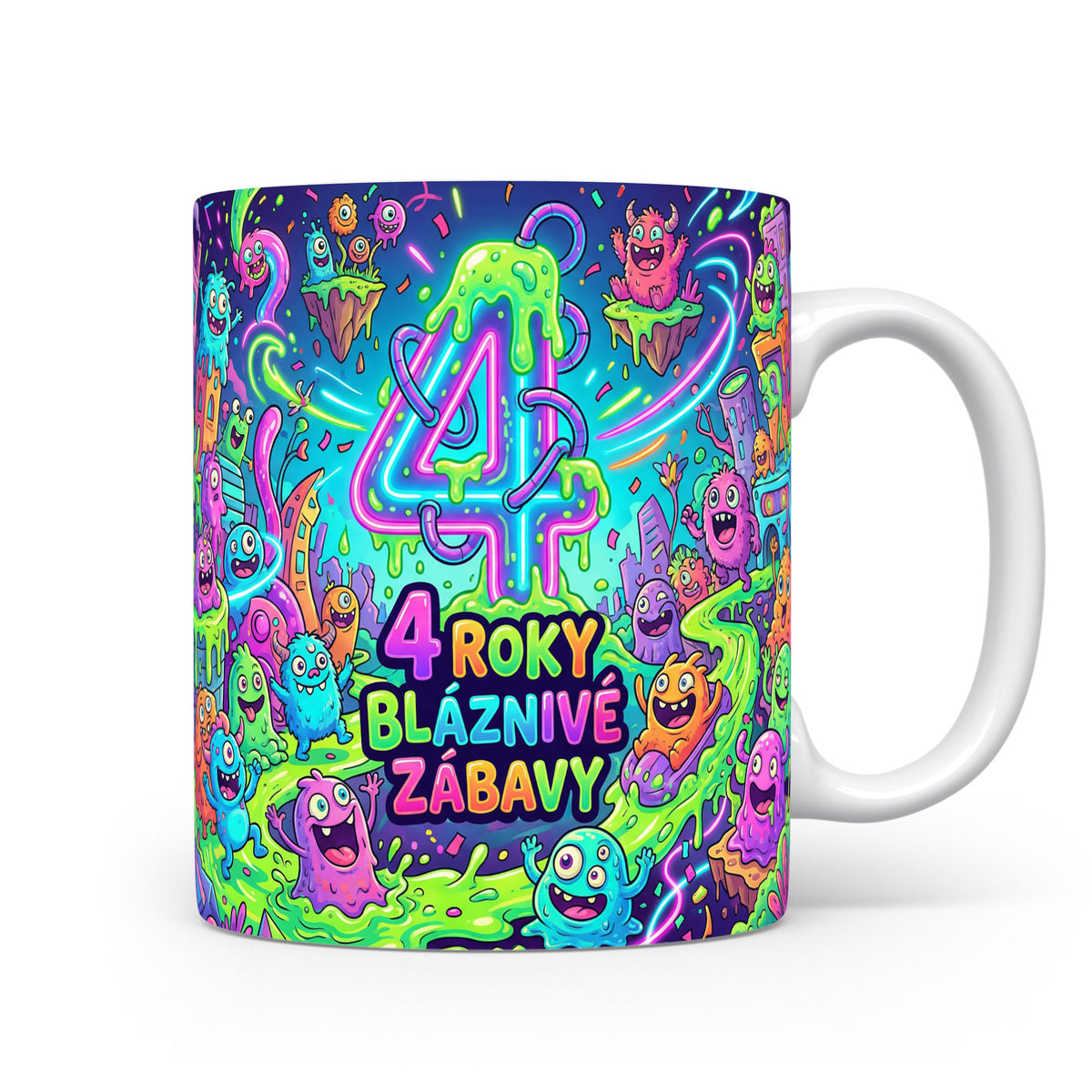 Hrnček s motivem 4 roky bláznivé zábavy